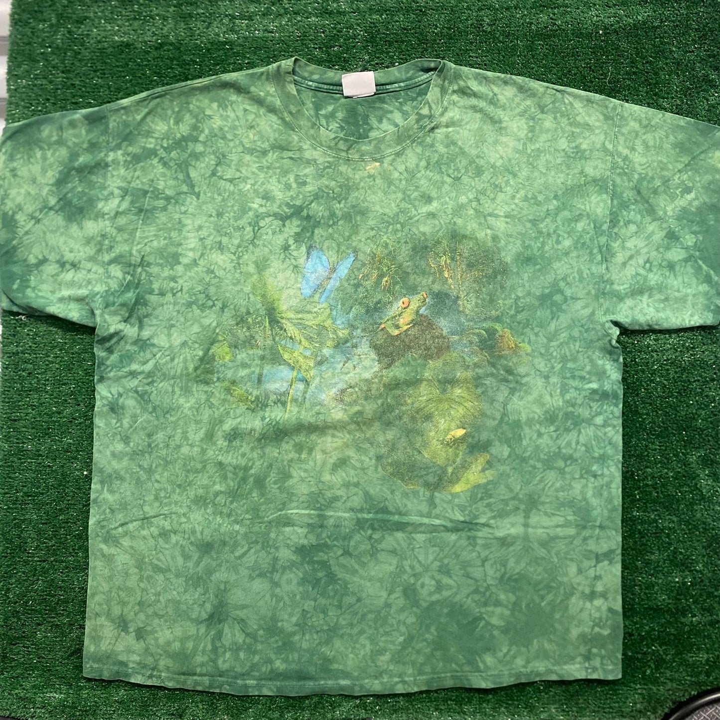 Vintage 90s Discovery Frogs Shirt Rainforest Nature Tie Dye