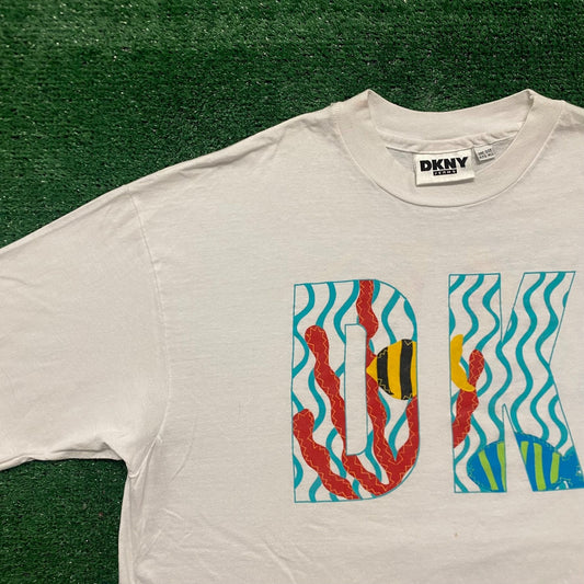 Vintage 90s DKNY Fish Nature Art Single Stitch Baggy Tee