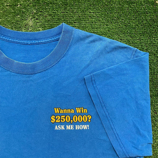 Vintage 90s Florida Lottery Slogan Funny Quote Blue Tee