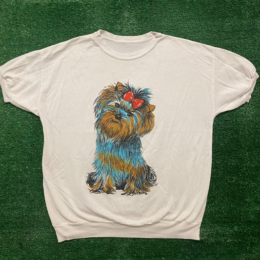 Vintage 80s Yorkie Dog Cute Nature Art Punk Banded Waist Tee