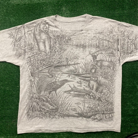 Vintage 90s Nature Landscape Art Baggy Single Stitch AOP Tee