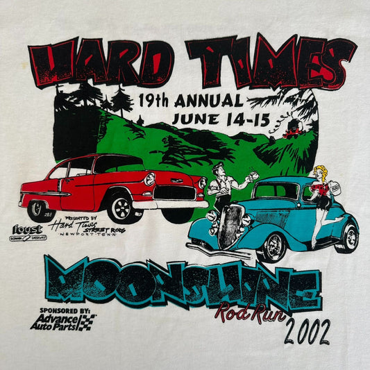 Vintage Y2K Moonshine Rod Run Car Show T-Shirt White M Retro Classic Hot Rod