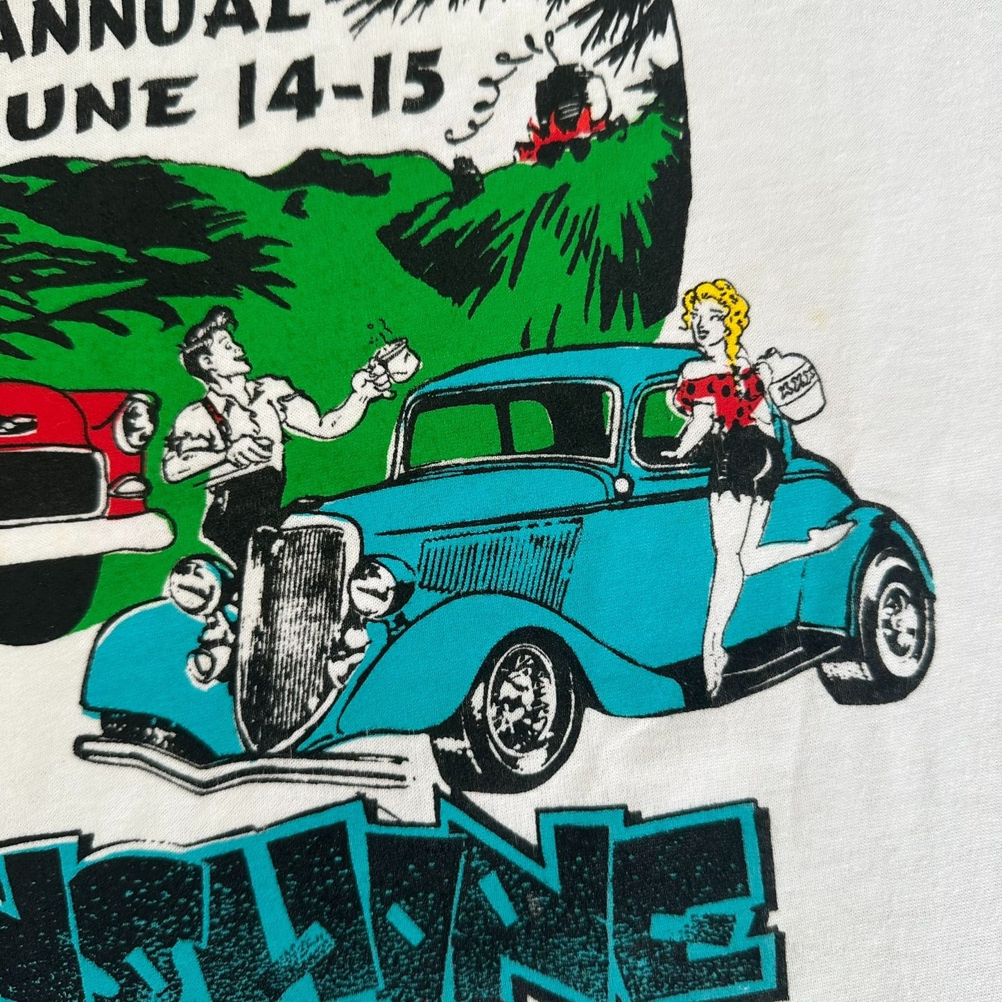 Vintage Y2K Moonshine Rod Run Car Show T-Shirt White M Retro Classic Hot Rod