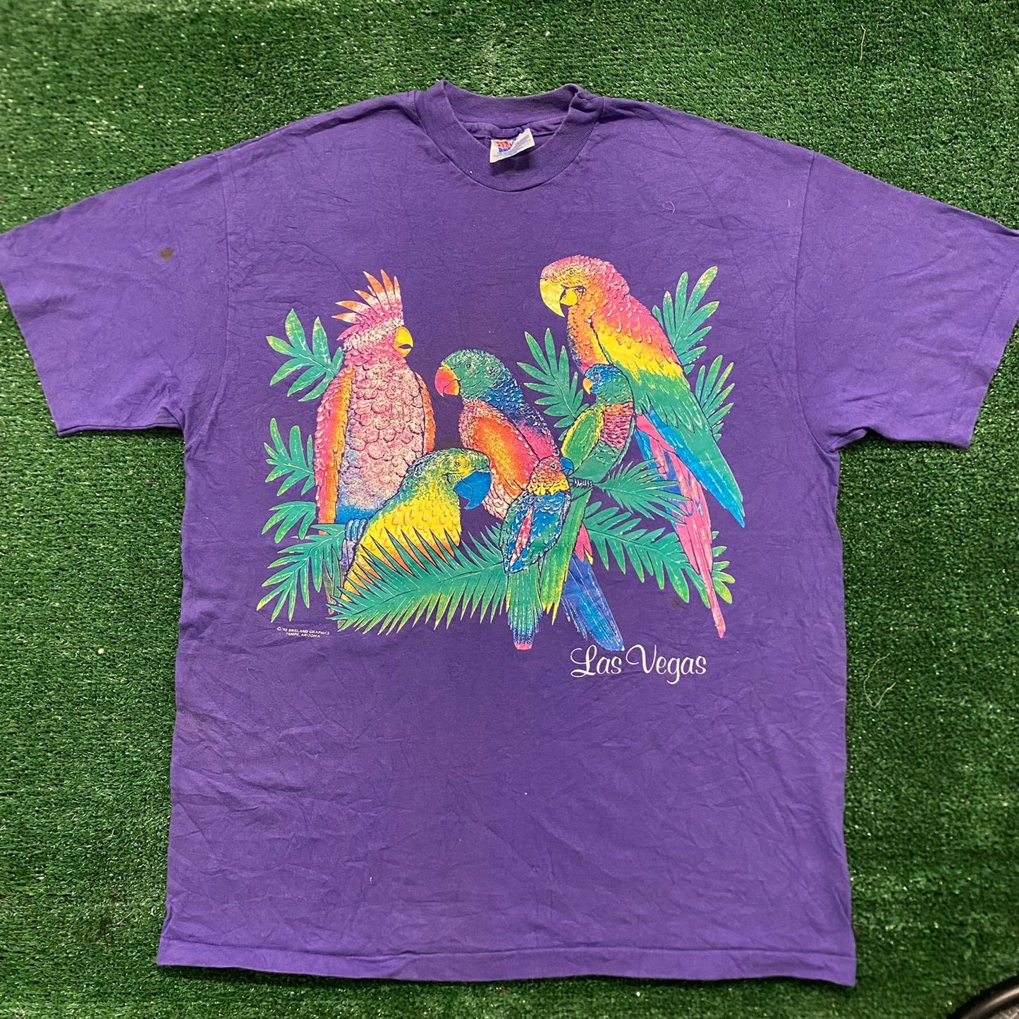 Vintage 90s Las Vegas Tropical Birds Art Single Stitch Tee