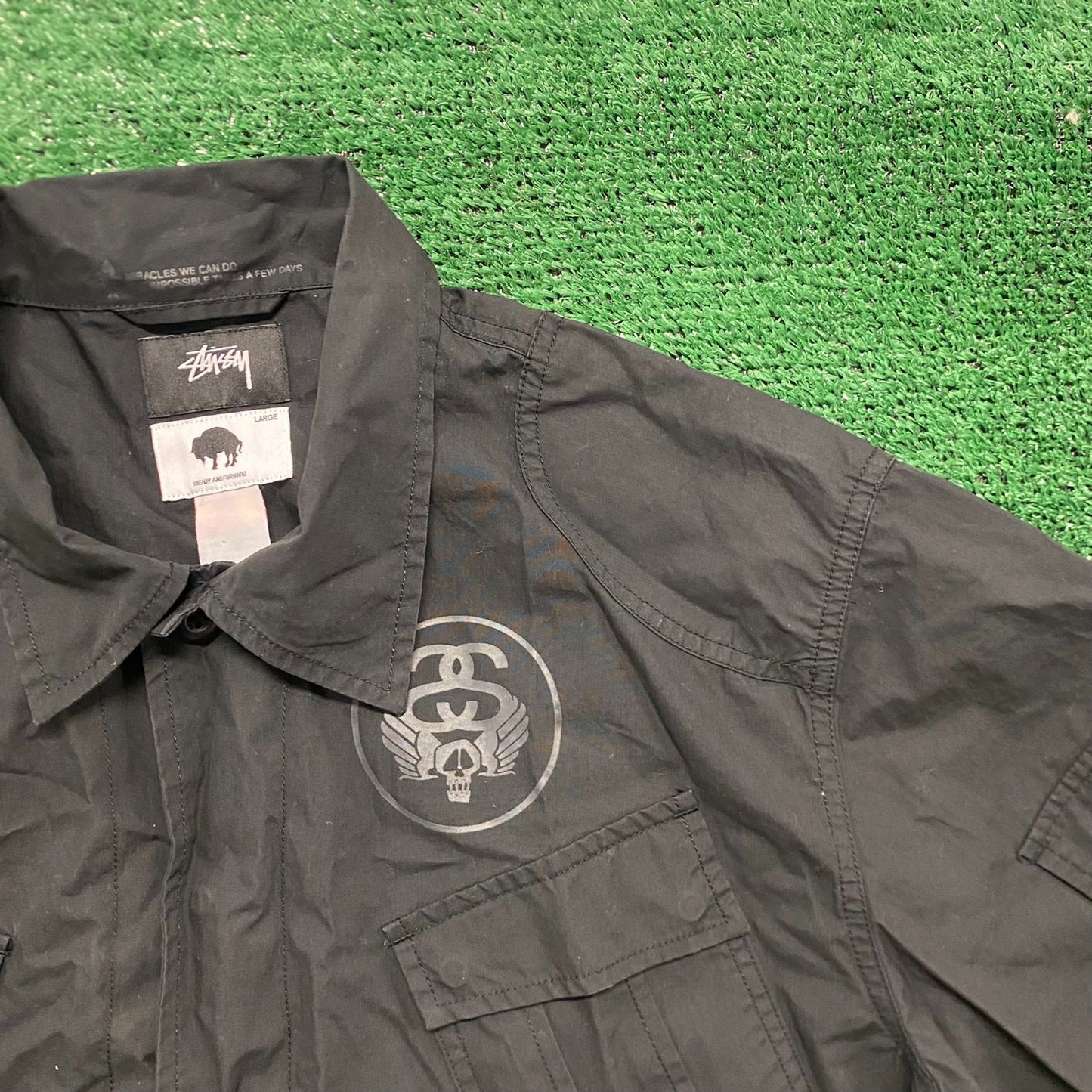 Stussy Ready and Forward Black Button Up Field Shirt Jacket