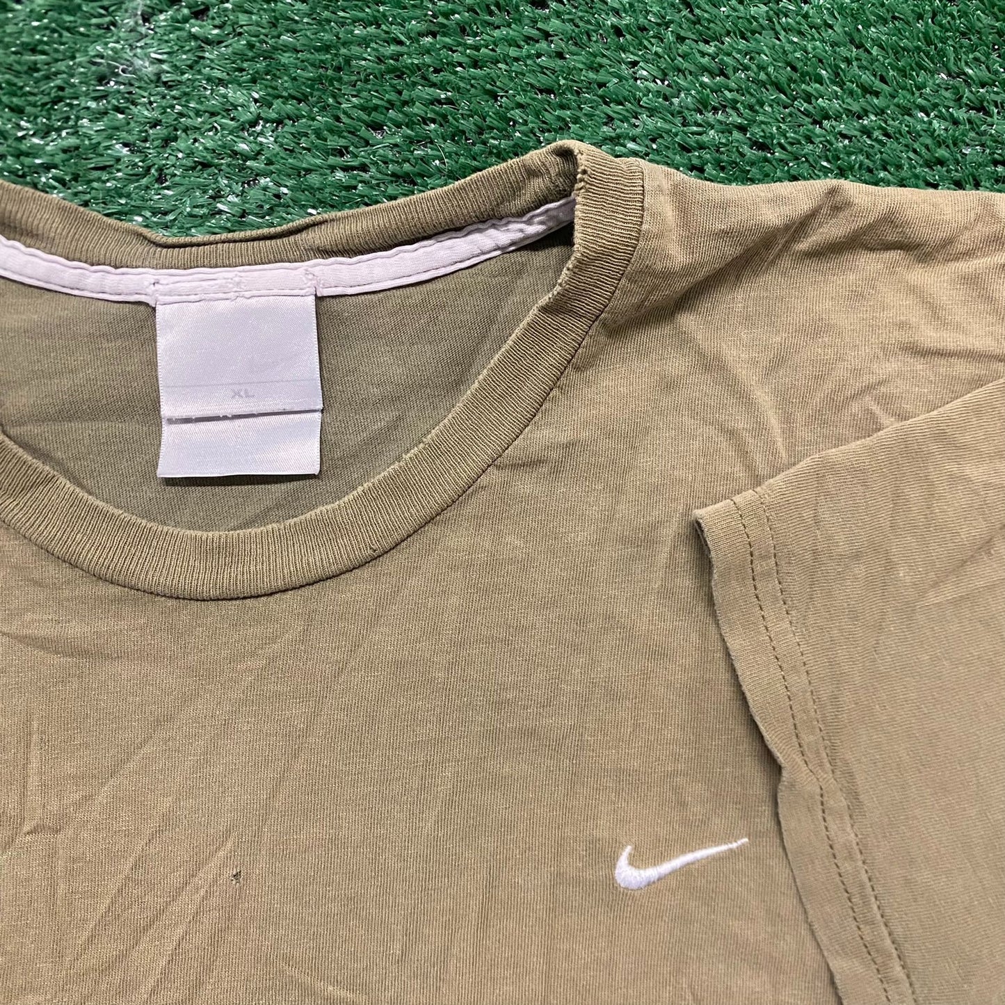 Vintage Y2K Nike Solo Swoosh Shirt Drab Khaki Tonal Logo Tee