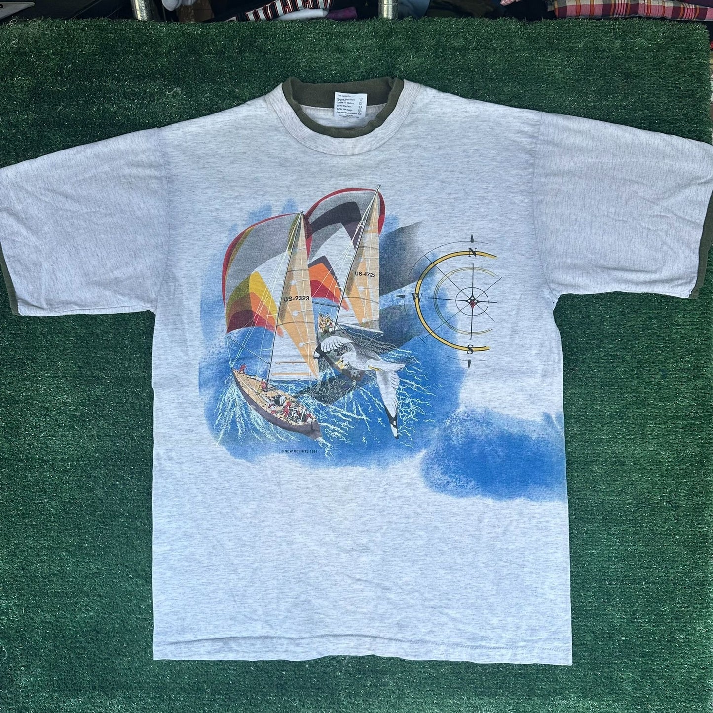Vintage 90s Sailboat Seagull T-Shirt Gray L Single Stitch Nautical Coastal 1994