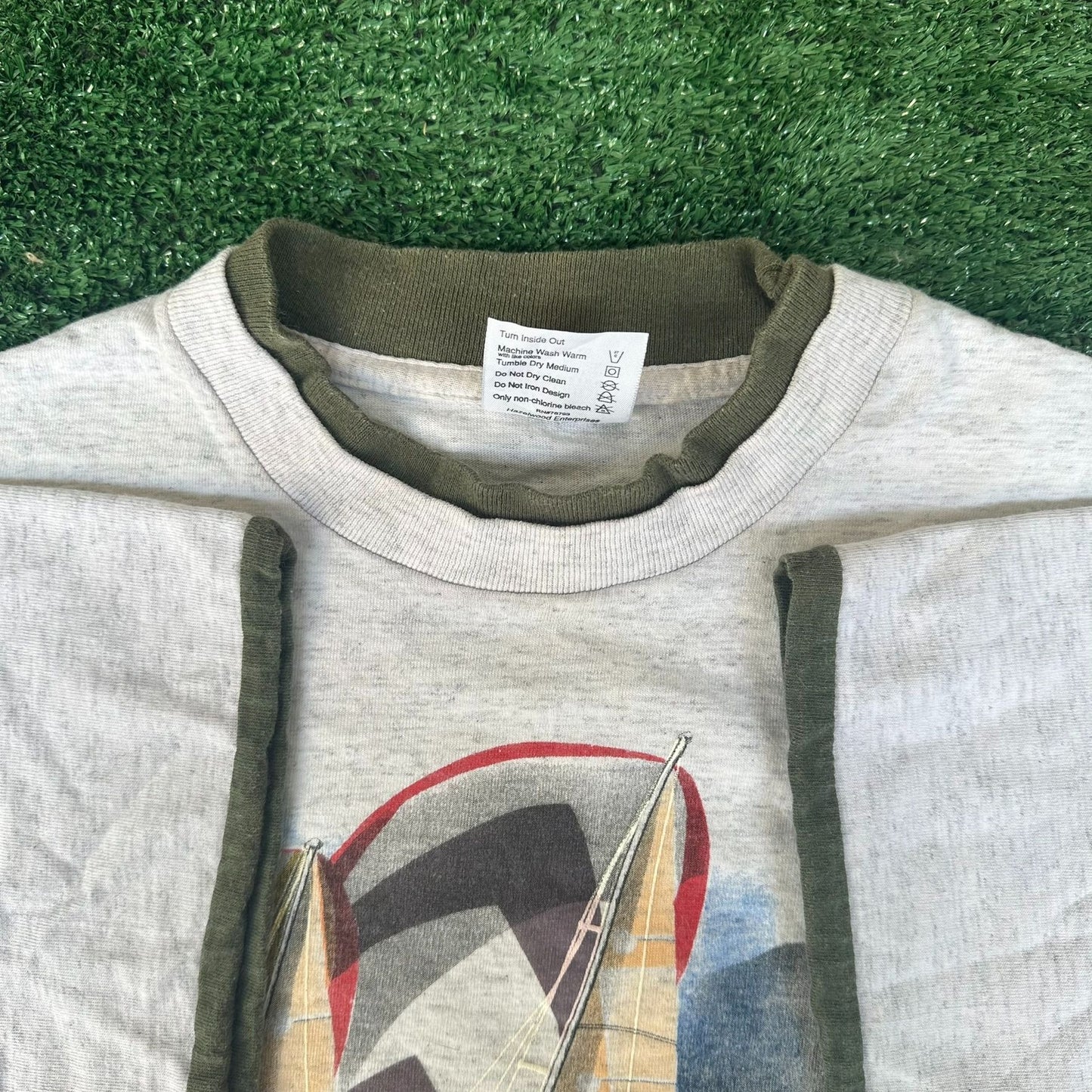 Vintage 90s Sailboat Seagull T-Shirt Gray L Single Stitch Nautical Coastal 1994