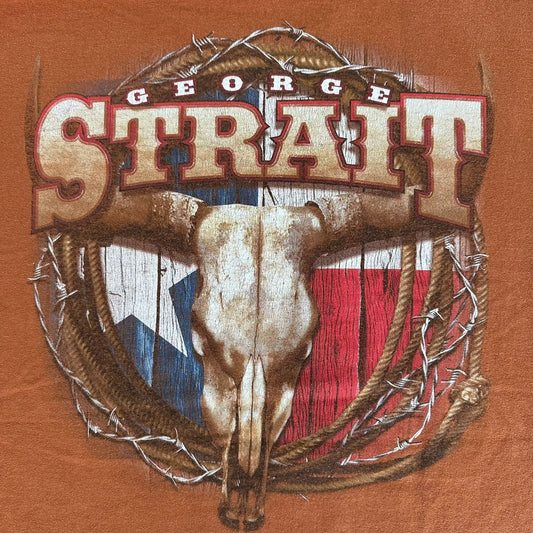 Vintage Y2K George Strait Texas T-Shirt Long Sleeve Orange XL Country Music