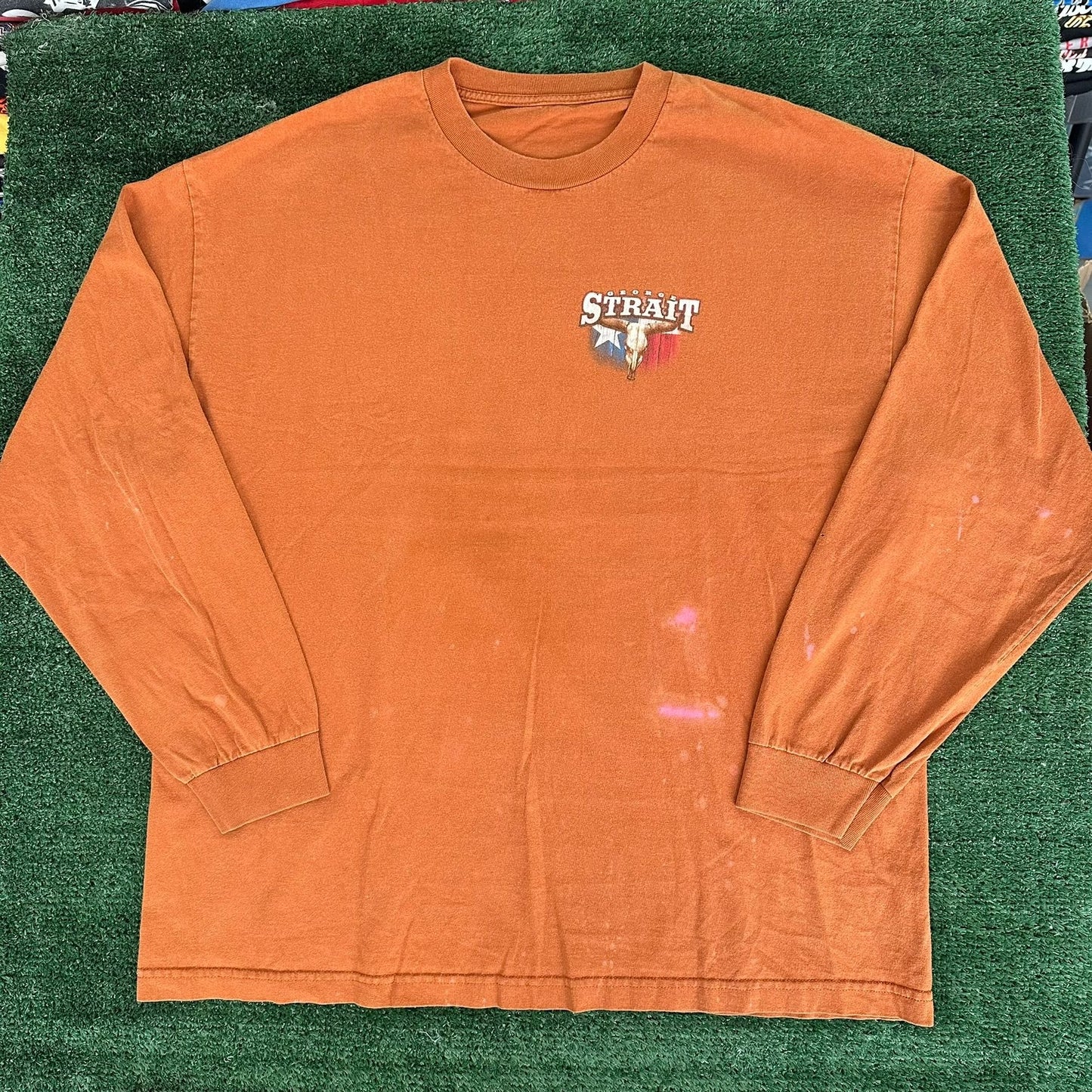 Vintage Y2K George Strait Texas T-Shirt Long Sleeve Orange XL Country Music