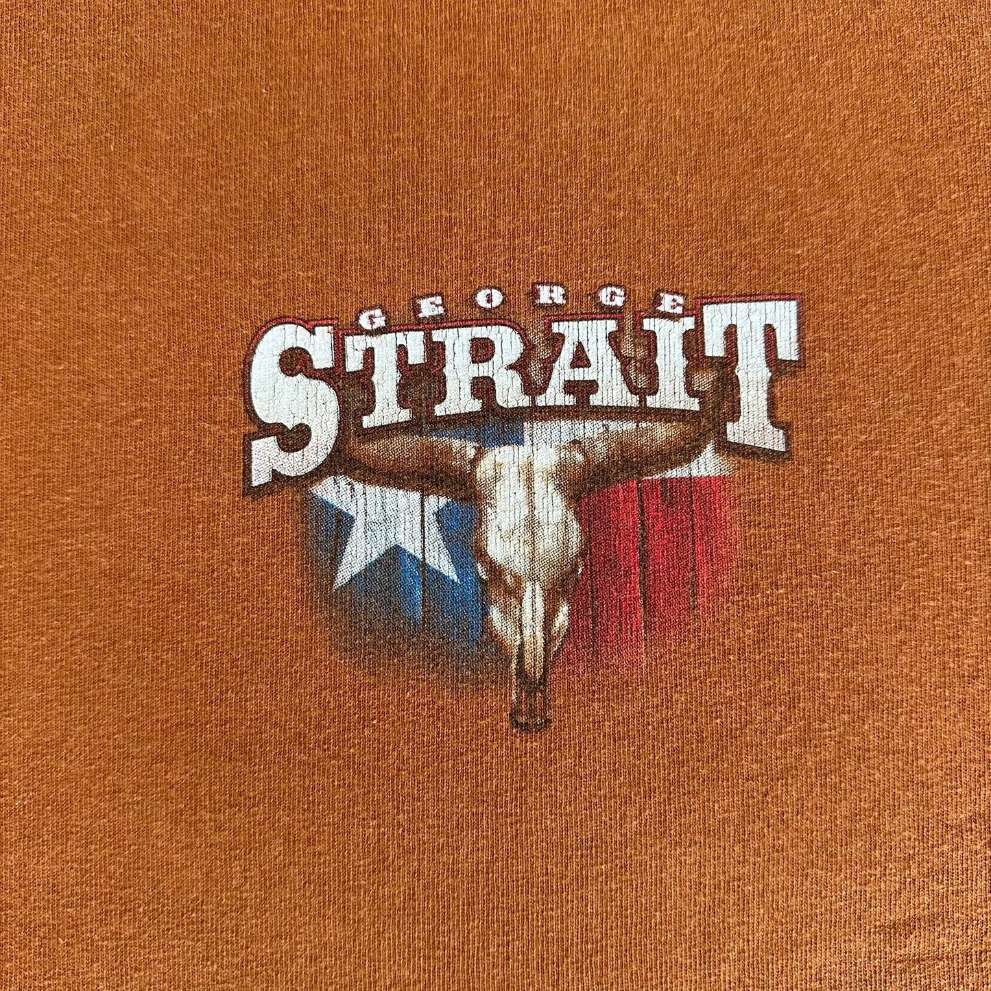 Vintage Y2K George Strait Texas T-Shirt Long Sleeve Orange XL Country Music