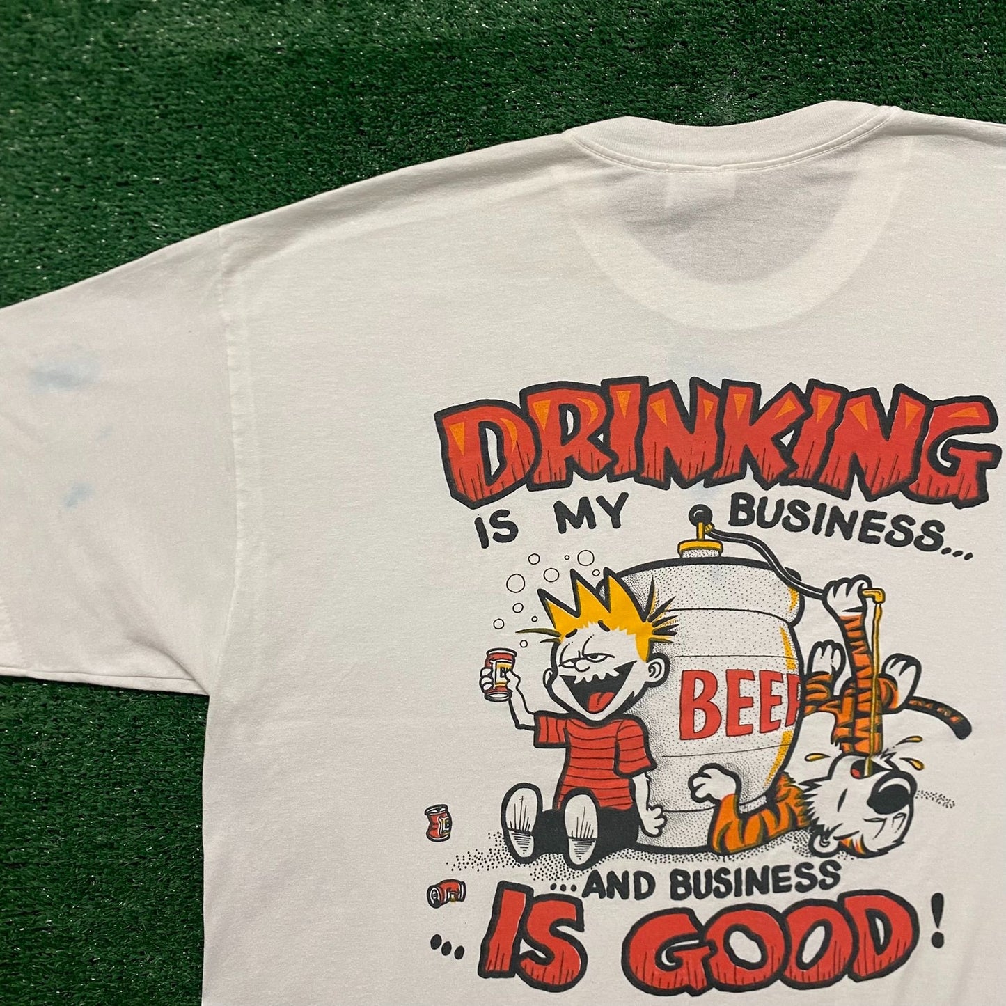 Vintage 90s Calvin Hobbes Comic Drunk Essential Party Tee