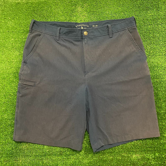 Navy Blue Nylon Flat Front Preppy Golf Chino Shorts