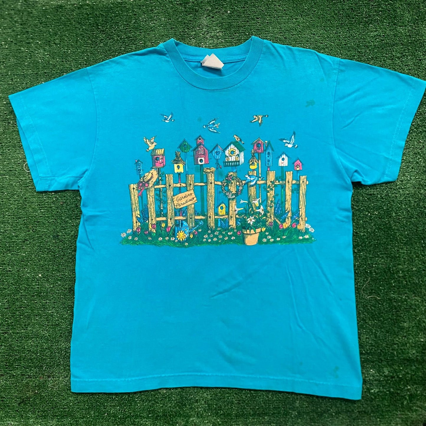 Vintage 90s Birds Nature Shirt Cute Garden Animal Artwork Tee