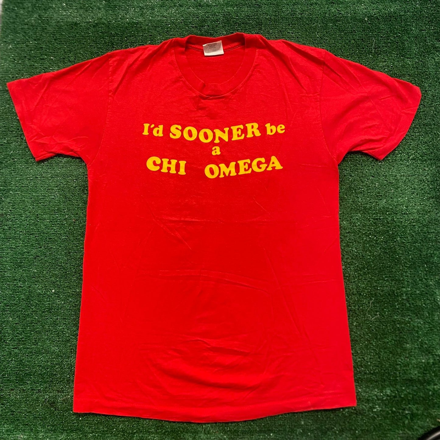 Vintage 80s Oklahoma Sooners Chi Omega Fraternity Quote Tee