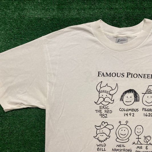 Vintage 90s Famous Explorers Funny Humor Single Stitch Tee