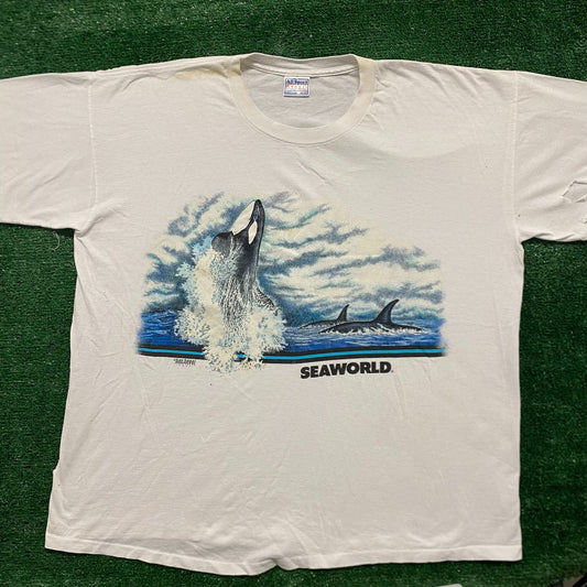 Vintage 90s Killer Whale Orca Shirt White Nature Ocean Tee