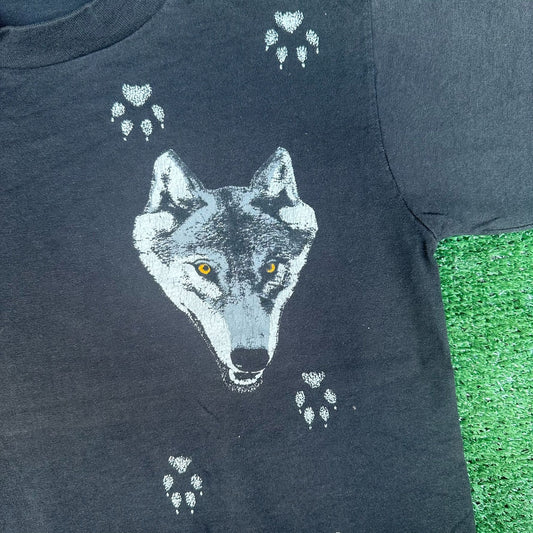 Vintage 90s Wolf Nature T-Shirt Gorpcore Wildlife Granola Single Stitch Black S
