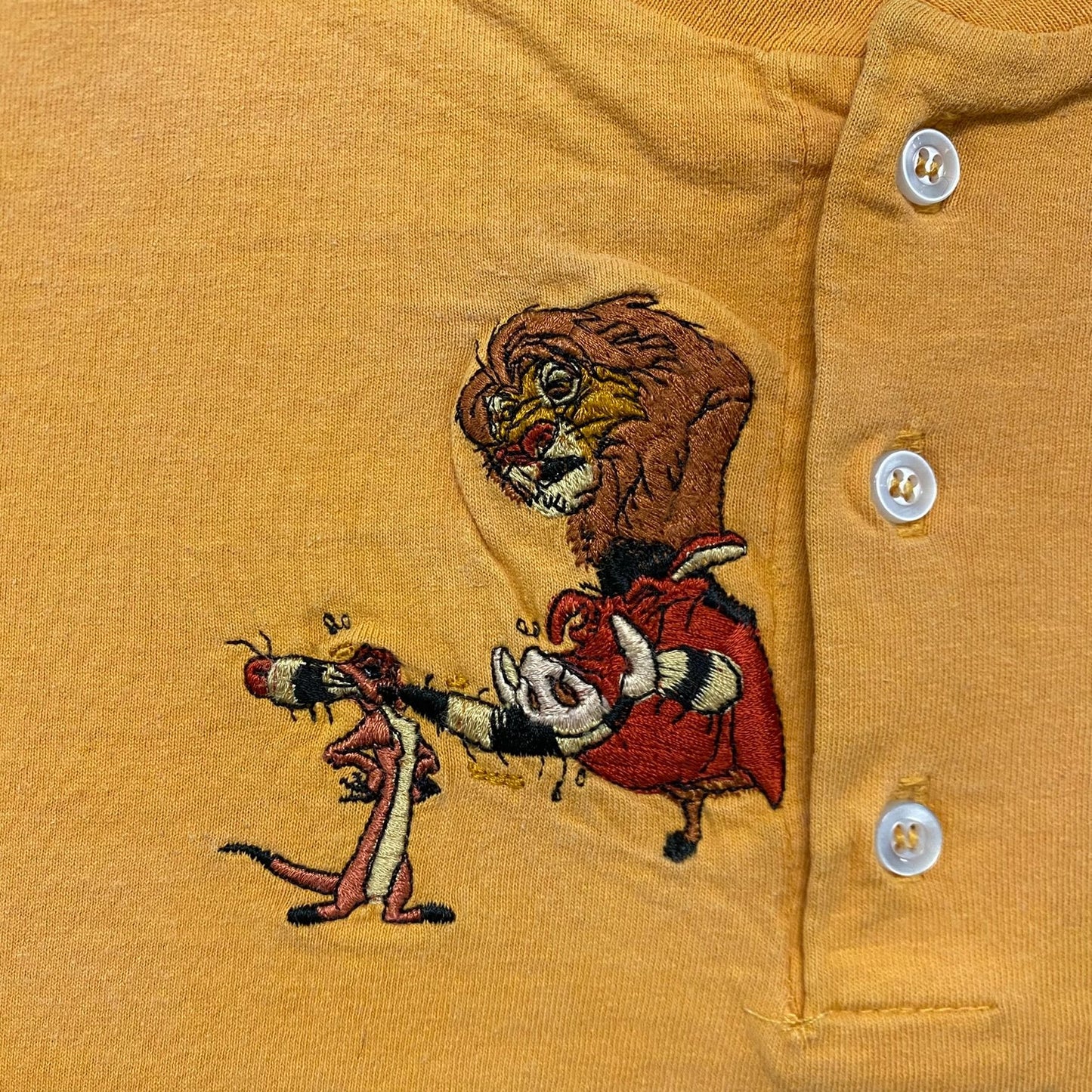 Vintage 90s  Disney Lion King Yellow Embroidered Henley Tee