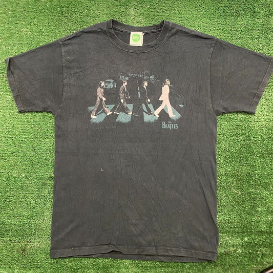 Vintage Y2K Beatles Abbey Road Rock Band Art Sun Faded Tee