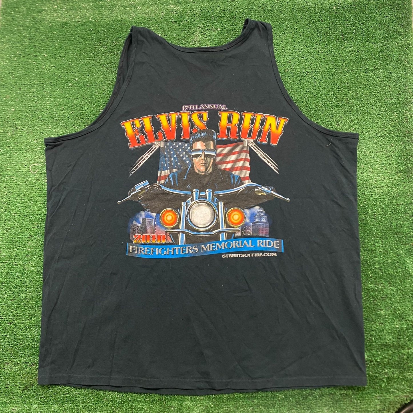 Vintage Y2K Elvis Run Biker Shirt Black Motorcycle Tank Top