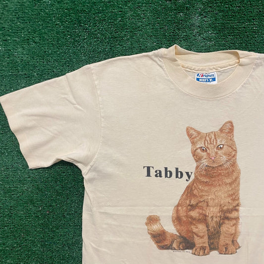 Vintage 80s Cute Tabby Cat Animal Art Single Stitch Tee