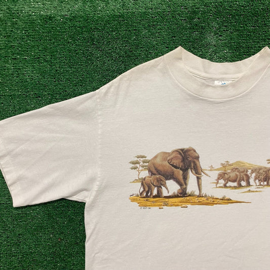Vintage 90s Elephants Safari Nature Single Stitch T-Shirt