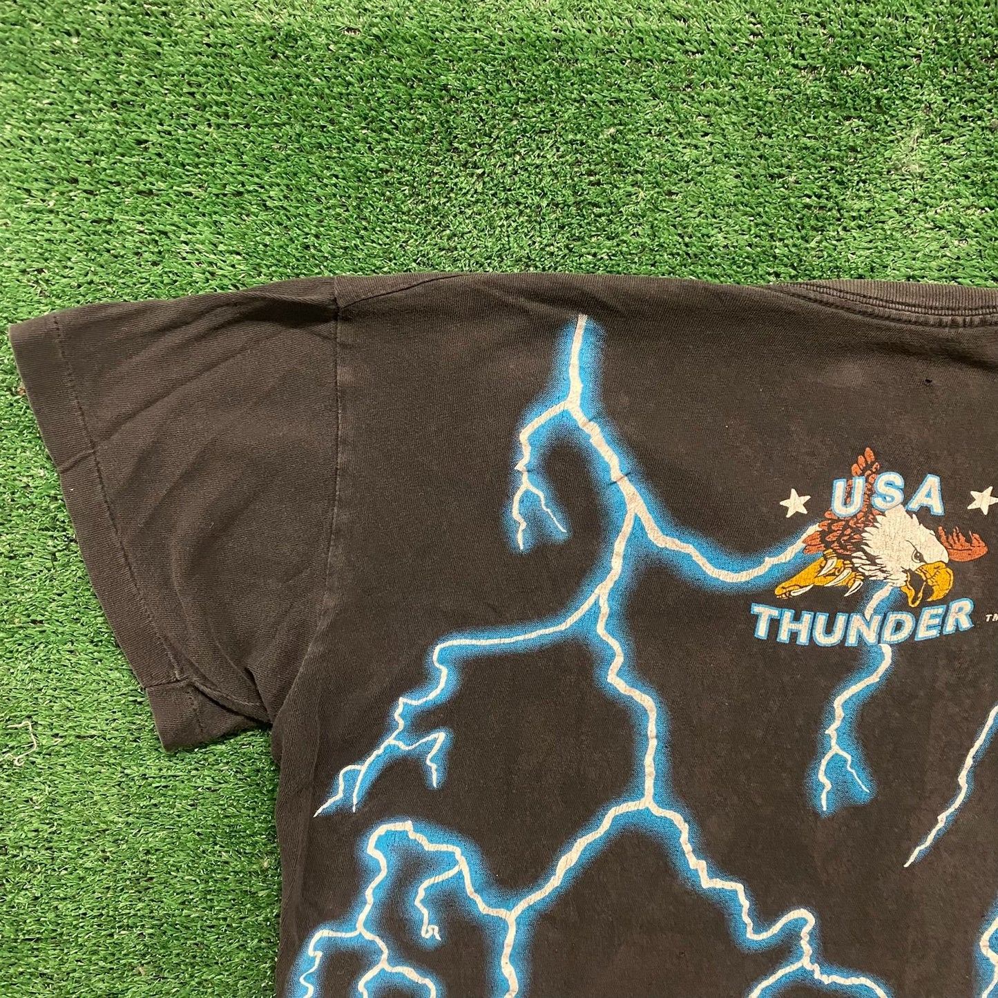 Vintage 90s American Thunder Shirt Native Wolf Western AOP