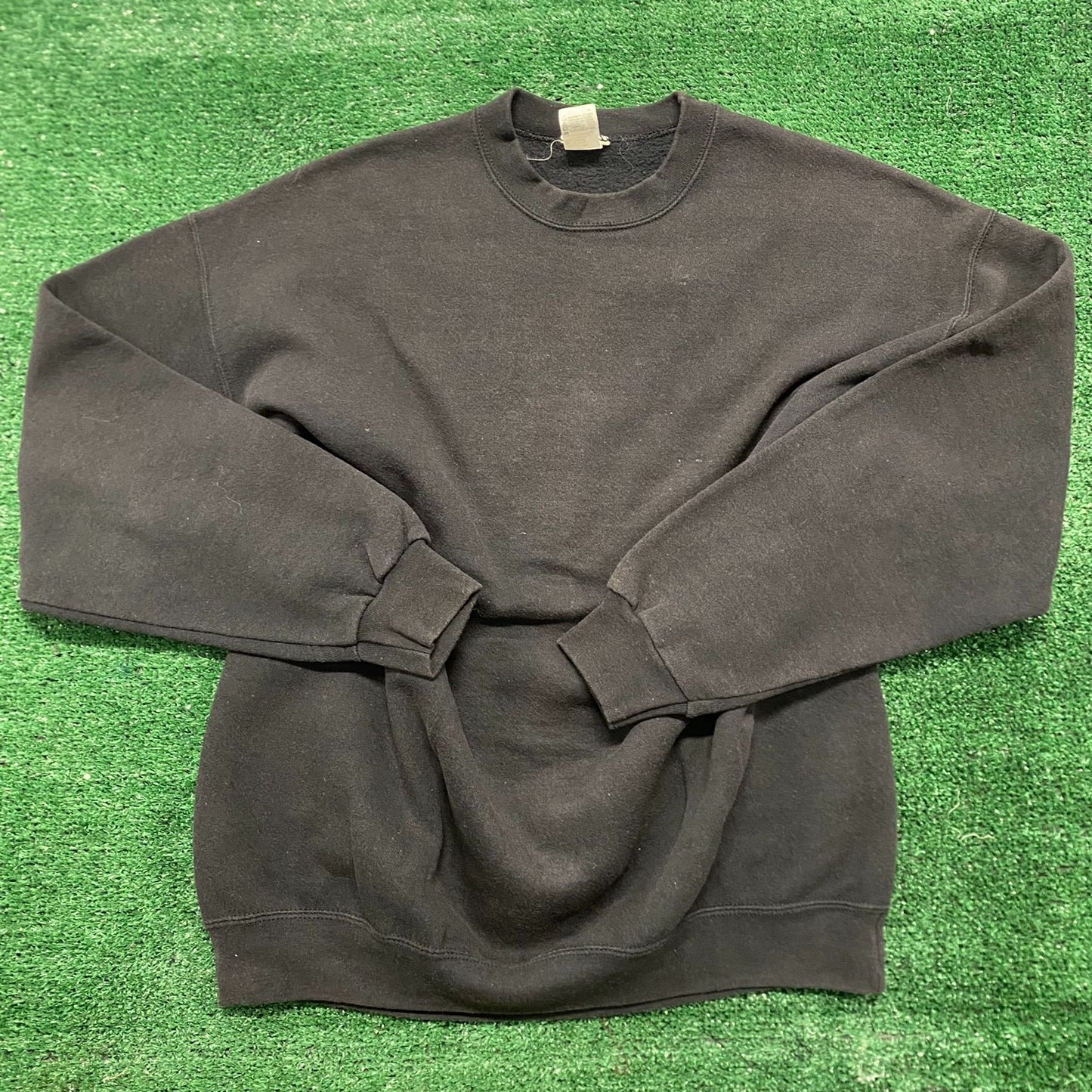 Vintage 90s Black Crewneck Sweatshirt Sun Faded Blank Plain