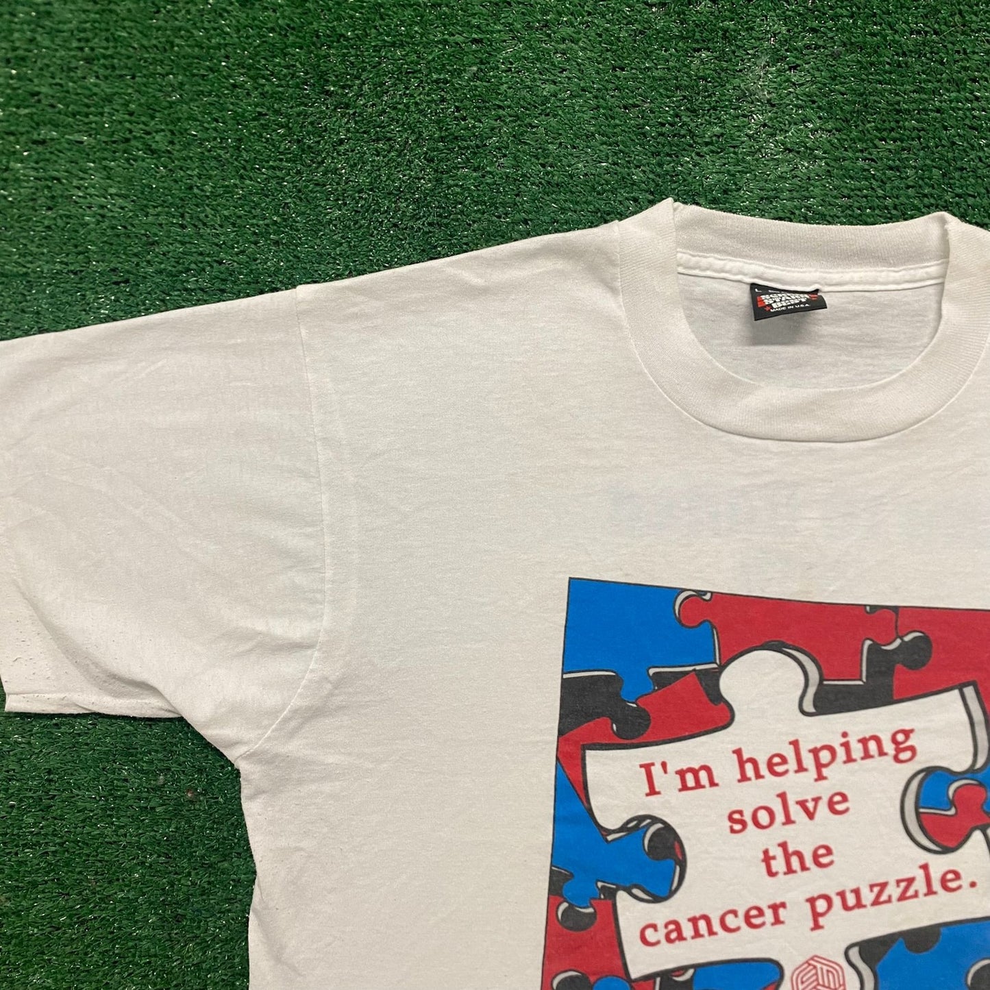 Vintage 90s Cancer Puzzle Medicine Health Single Stitch Tee