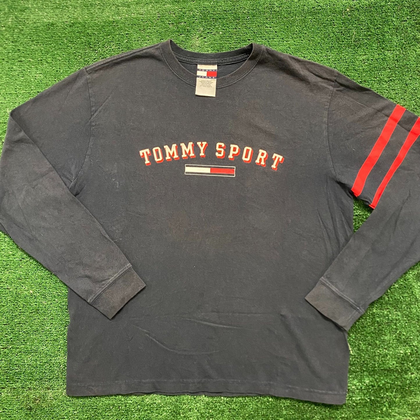 Vintage 90s Tommy Hilfiger Shirt Navy Long Sleeve Logo Tee