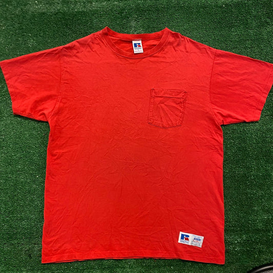 Vintage 90s Russell Athletic Blank Red Single Stitch Tee
