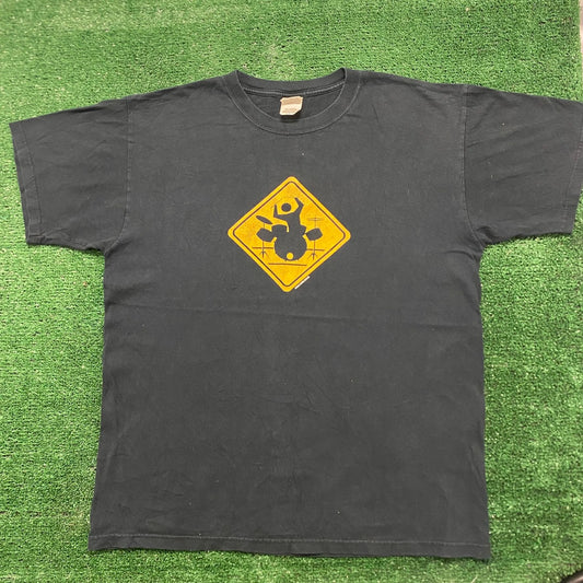 Vintage Y2K Sun Faded Cyber Drummer Metal Rock Humor T-Shirt