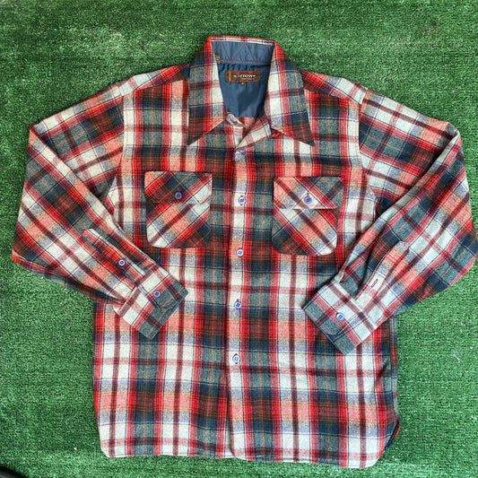 Vintage 80s Plaid Flannel Shirt Grunge Wool Button Up Red