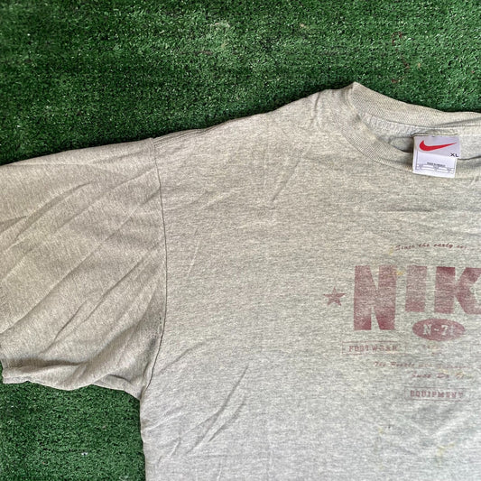 Vintage 90s Nike Spell Out Shirt Athletic Drill Logo Gray Tee