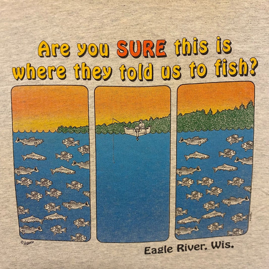 Vintage 90s Wisconsin Fishing Comic Humor Single Stitch T-Shirt