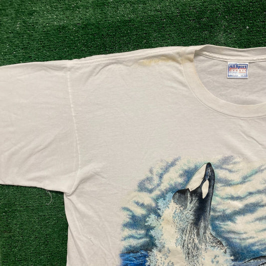 Vintage 90s Killer Whale Orca Shirt White Nature Ocean Tee