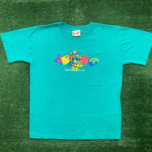 Vintage 90s Disney World Shirt Cartoon Mickey Teal Tee