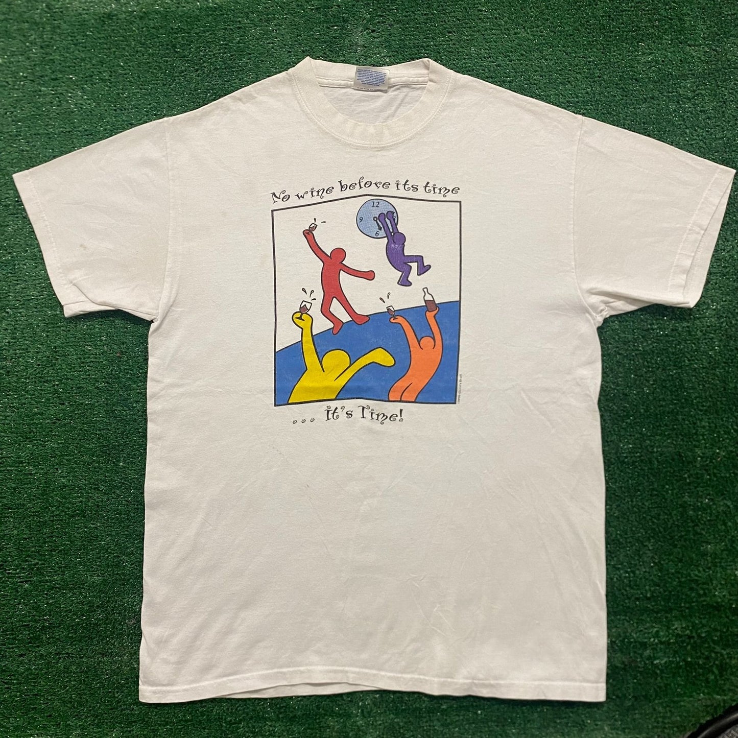 Vintage 90s Keith Haring Wine Time Art Painting T-Shirt