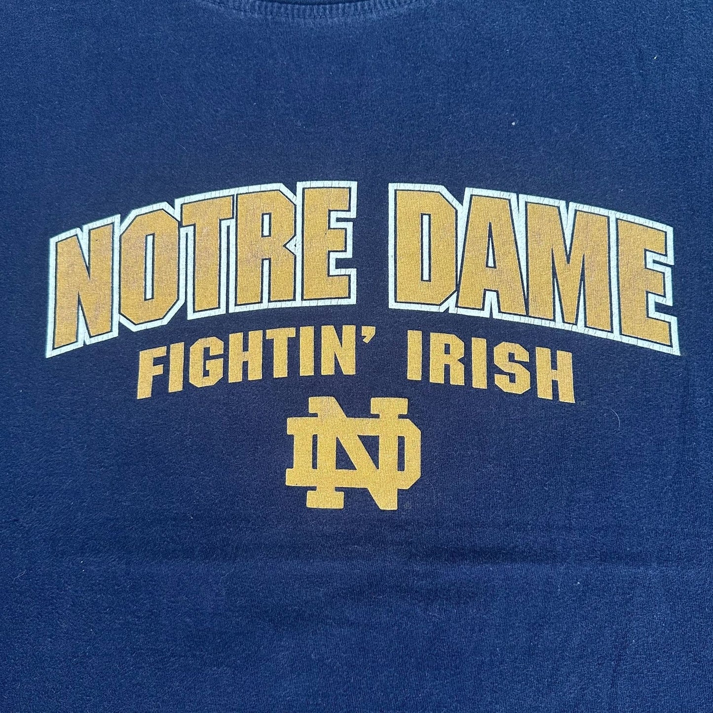 Vintage Y2K NCAA Notre Dame Fighting Irish T-Shirt Navy XL Spell Out Collegiate