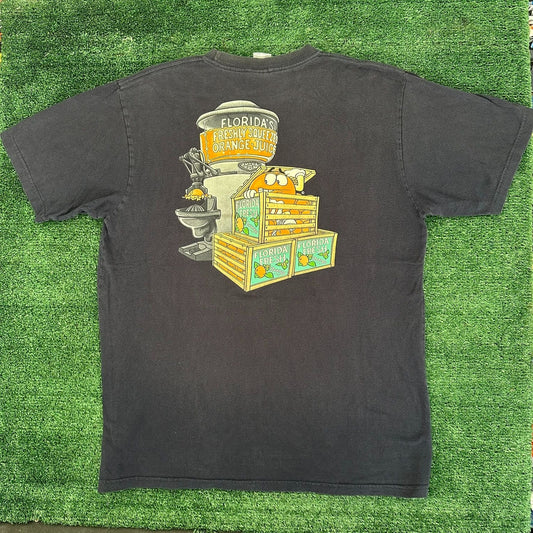 Vintage Y2K M&M's World Orlando T-Shirt Funny Florida Orange Juice Humor Navy L