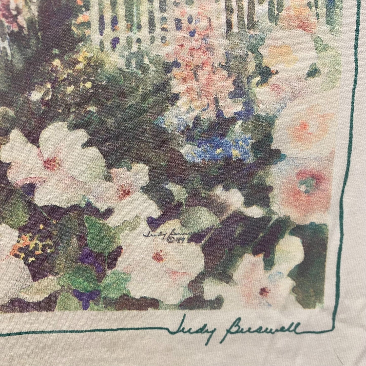 Vintage 90s Flower Garden Shirt Oil Painting Art Floral Tee