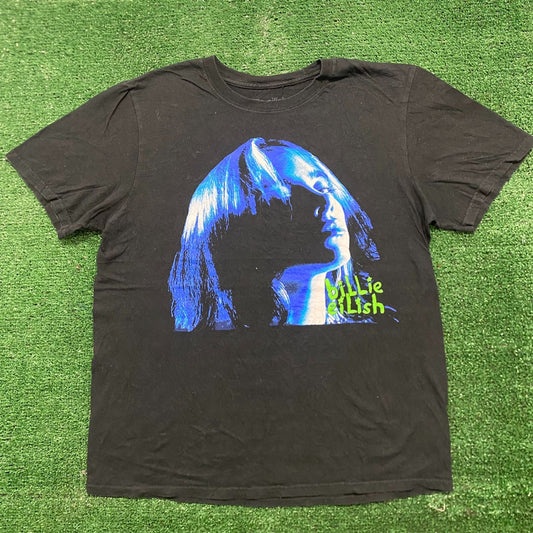 Billie Eilish Neon Blue Face Essential Goth Emo Band Tee