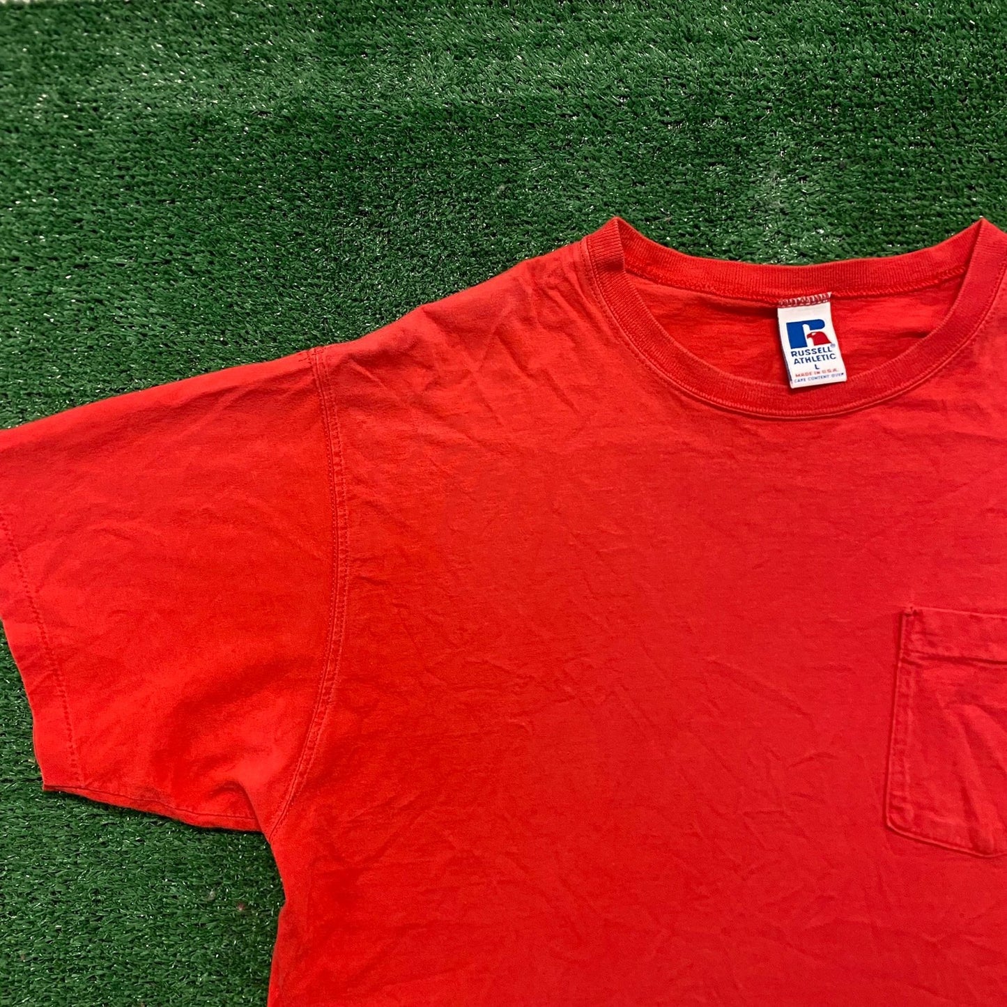 Vintage 90s Russell Athletic Blank Red Single Stitch Tee