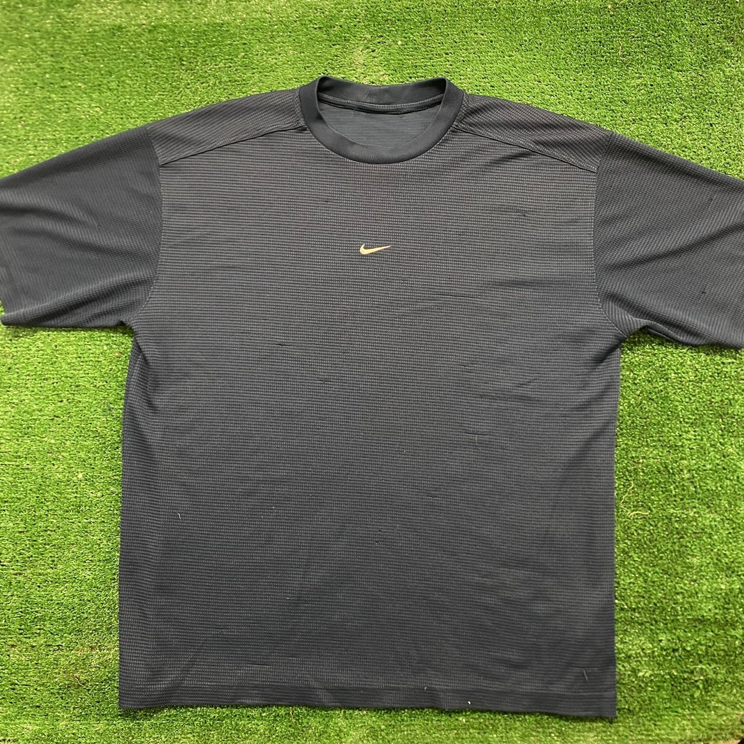 Vintage Y2K Nike Center Swoosh Drill Navy Blue Athletic Tee