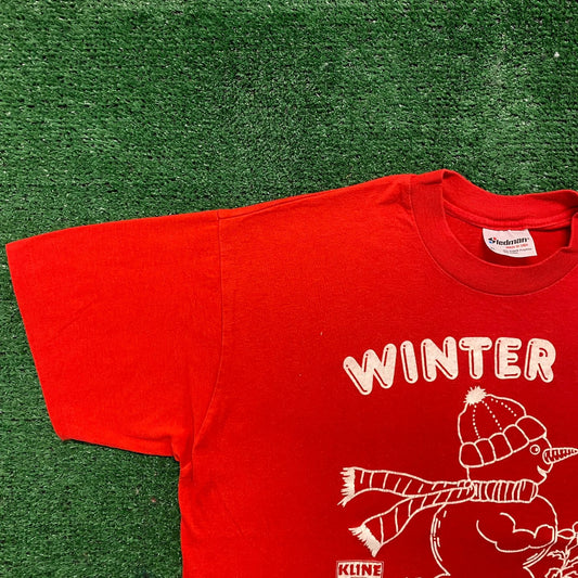 Vintage 80s Winter Snowman Running Single Stitch Tee