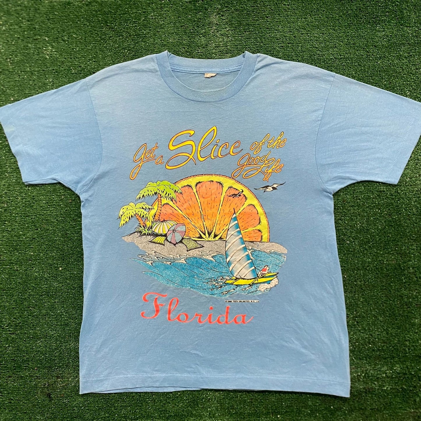 Vintage 80s Florida Landscape Nature Art Single Stitch Tee