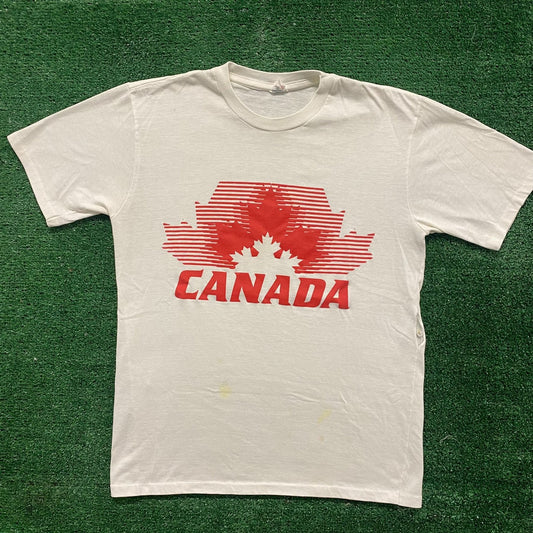 Vintage 80s Canada Flag Shirt Single Stitch White Tourist Tee