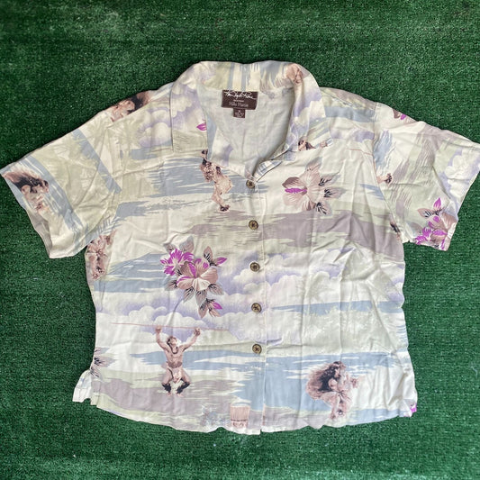 Vintage 90s Hawaiian Aloha Shirt Silk Hilo Hattie Tropical