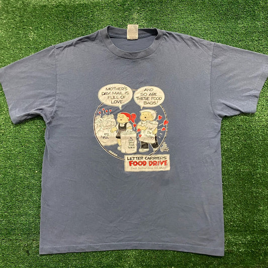 Vintage Y2K USPS Food Drive Comic Mail Postal Worker Tee